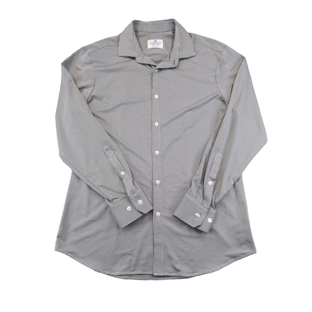 Mizzen+Main Shirt Mens XL Trim Fit Gray Gingham USA Long Sleeve Non Iron Dress